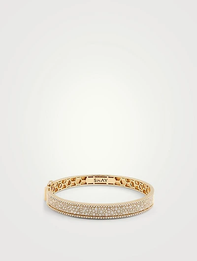 18K Gold Nameplate Bangle Bracelet With Diamonds