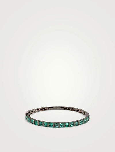 18K Black Gold Half Baguette Bangle Bracelet With Emeralds