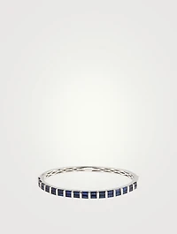 18K White Gold Half Baguette Bangle Bracelet With Blue Sapphire