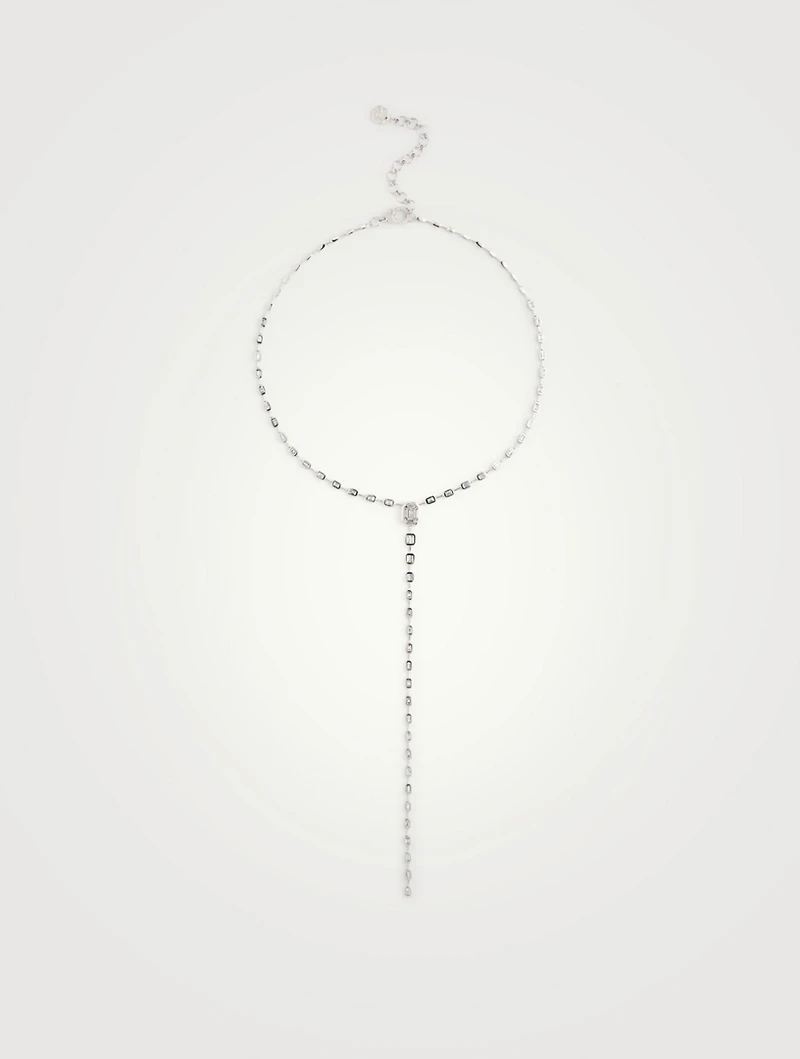 18K White Gold Illusion Y-Drop Necklace With Diamonds