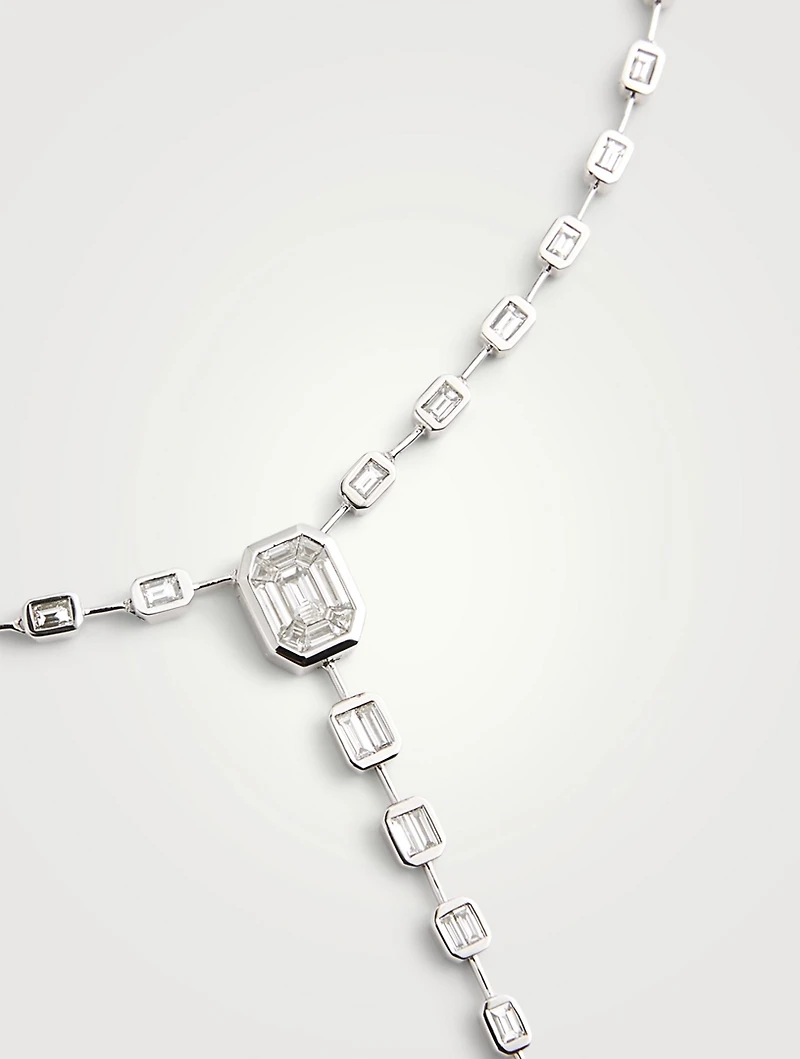 18K White Gold Illusion Y-Drop Necklace With Diamonds