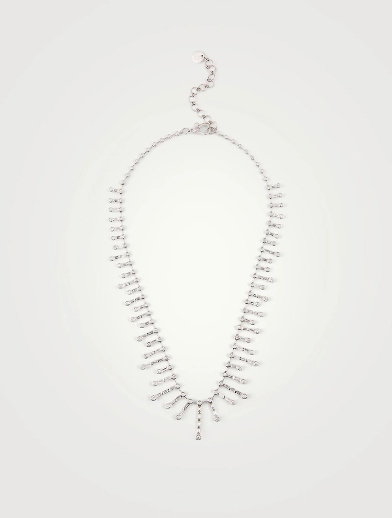 18K White Gold Fishbone Necklace With Diamonds