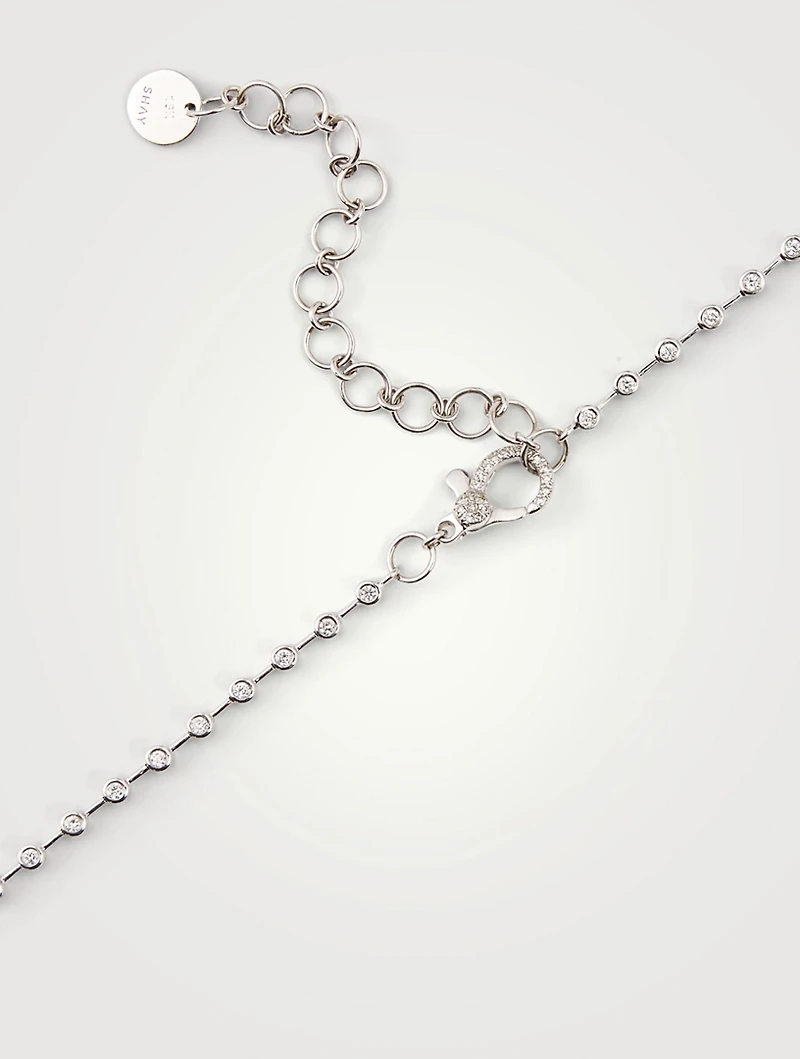 18K White Gold Fishbone Necklace With Diamonds