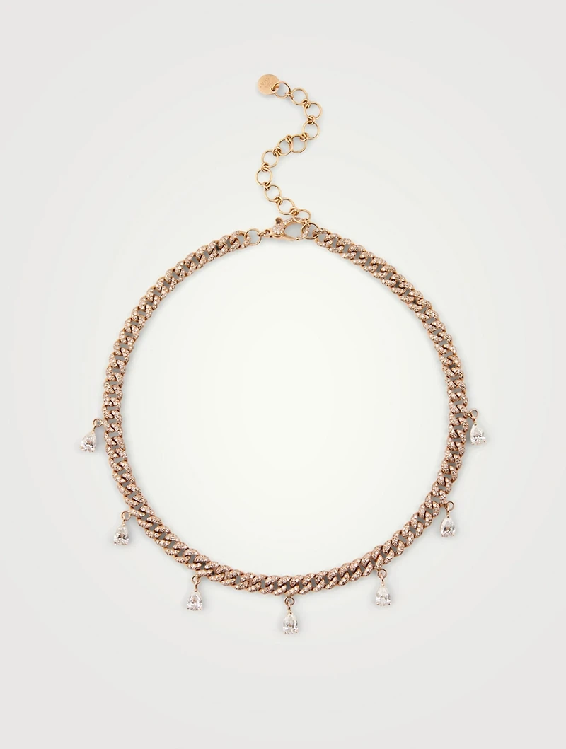 Mini 18K Rose Gold Link Necklace With Diamonds