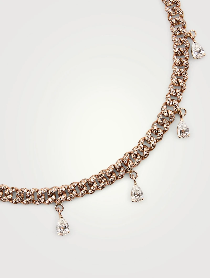 Mini 18K Rose Gold Link Necklace With Diamonds