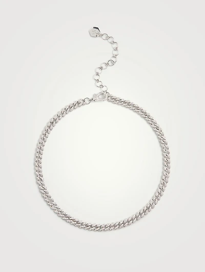 Mini 18K White Gold Link Choker Necklace With Diamonds