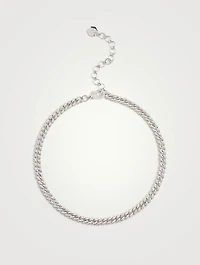 Mini 18K White Gold Link Choker Necklace With Diamonds