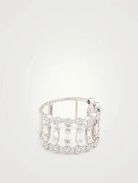 18K White Gold Dot Dash Ring With Diamonds