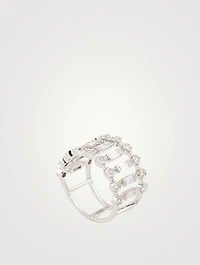 18K White Gold Dot Dash Ring With Diamonds