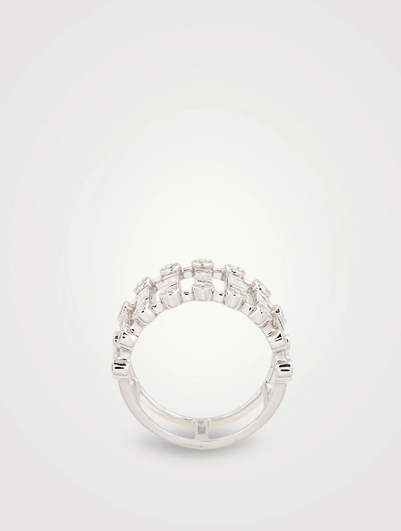 18K White Gold Dot Dash Ring With Diamonds