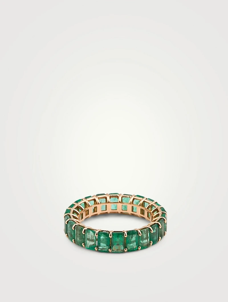 18K Rose Gold Eternity Ring With Emeralds