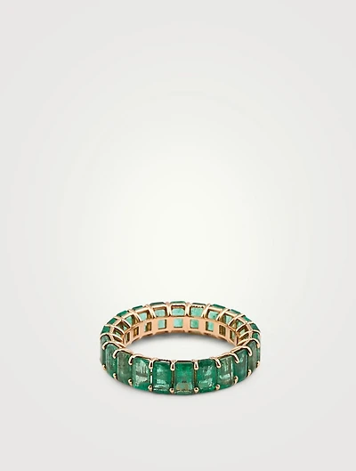 18K Rose Gold Eternity Ring With Emeralds