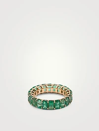18K Rose Gold Eternity Ring With Emeralds