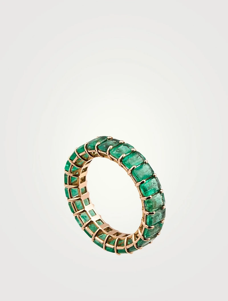 18K Rose Gold Eternity Ring With Emeralds