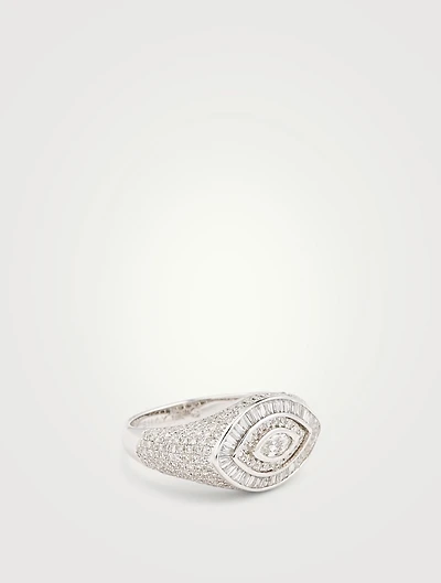 18K White Gold Evil Eye Ring With Diamonds