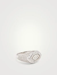18K White Gold Evil Eye Ring With Diamonds
