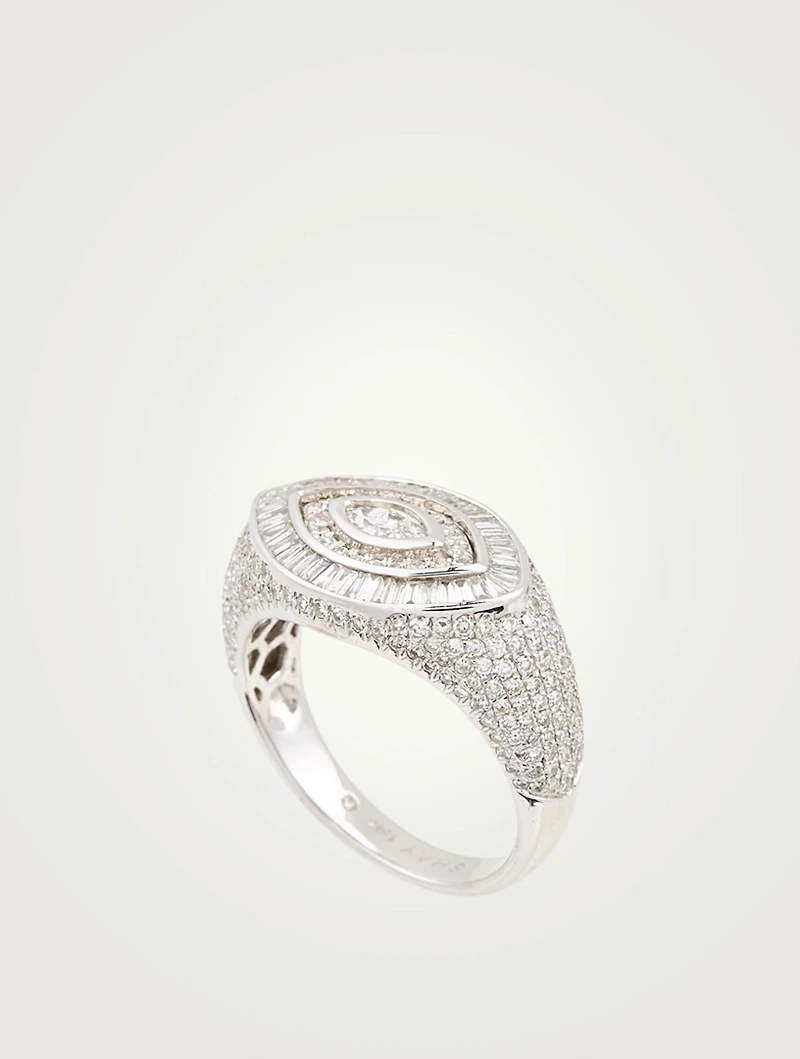 18K White Gold Evil Eye Ring With Diamonds