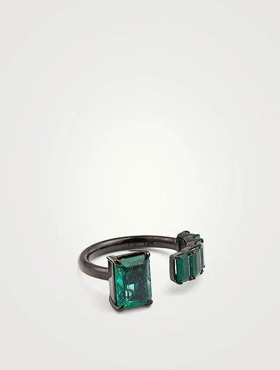 18K Black Gold Floating Emerald Ring