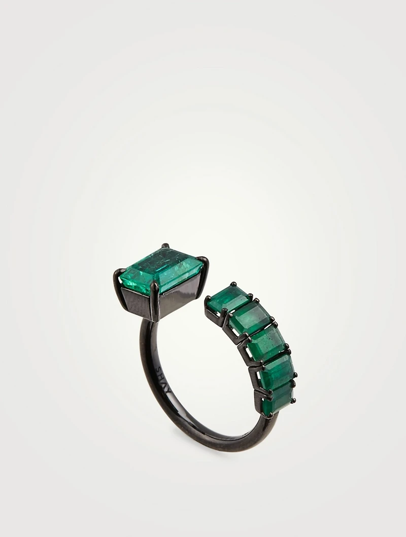 18K Black Gold Floating Emerald Ring