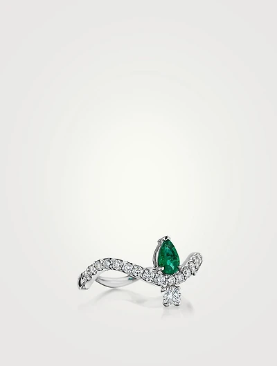 Mirage 18K White Gold Ring With Emerald And Diamonds