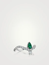 Mirage 18K White Gold Ring With Emerald And Diamonds