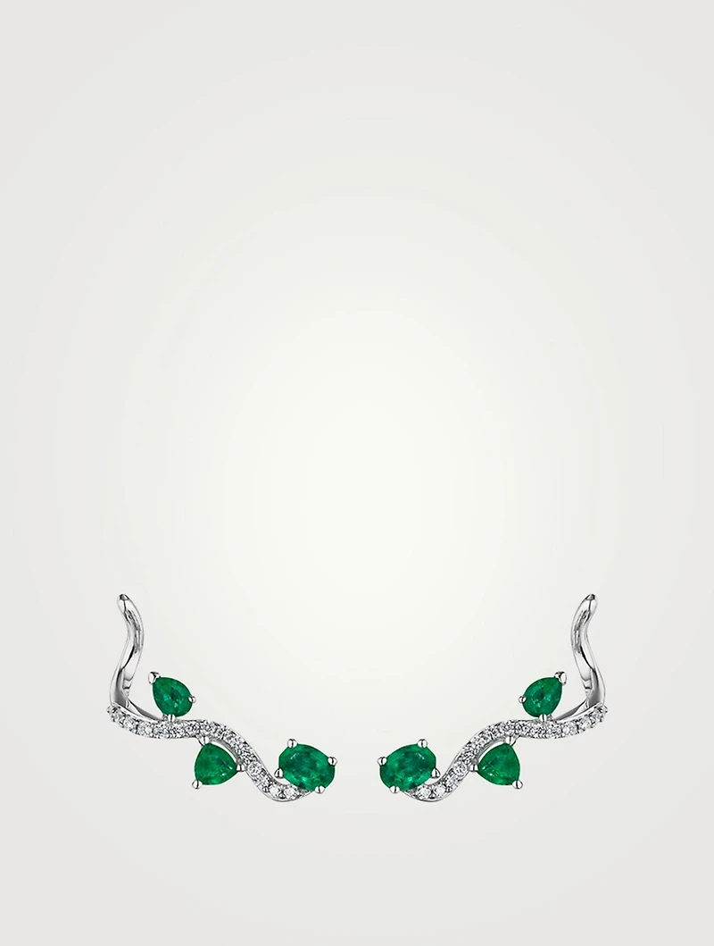 Mirage 18K White Gold Earrings With Emerald And Diamonds