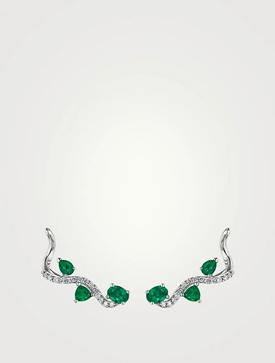 Mirage 18K White Gold Earrings With Emerald And Diamonds