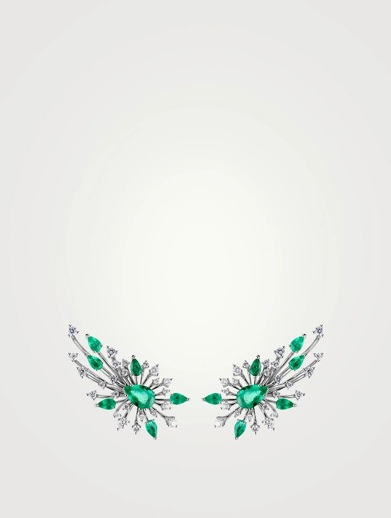 Luminus 18K White Gold Earrings With Emerald And Diamonds