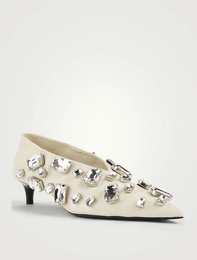 Crystal Leather Kitten-Heel Pumps