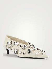 Crystal Leather Kitten-Heel Pumps