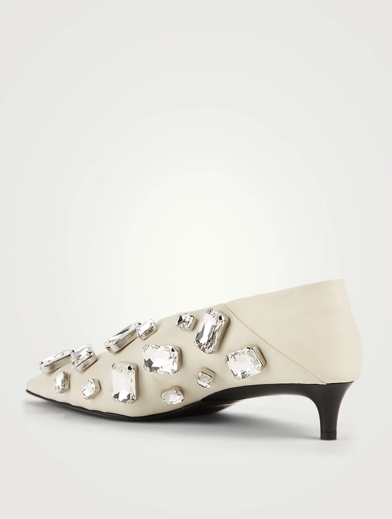 Crystal Leather Kitten-Heel Pumps