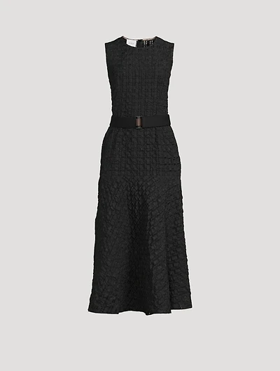 Seersucker Organza Midi Dress With Belt