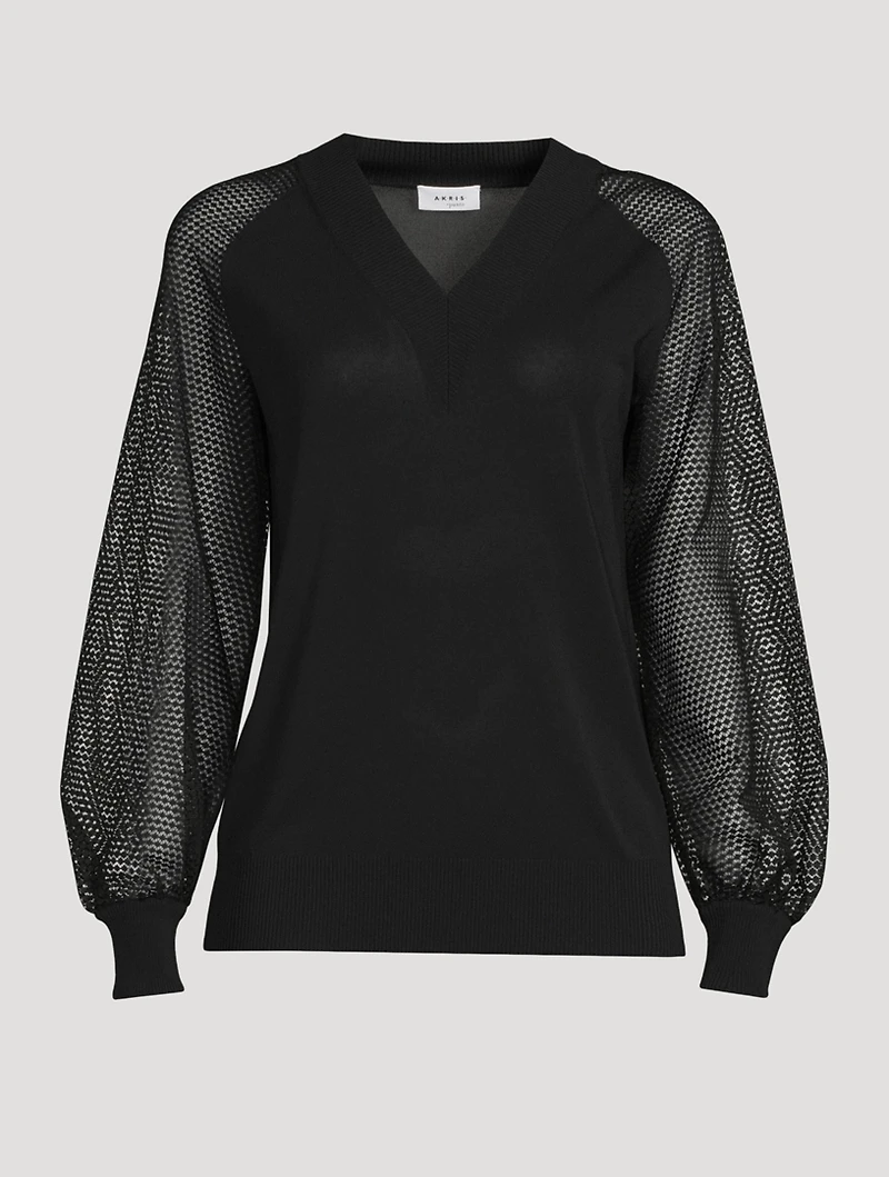 V-Neck Blouse With Sheer Sleeve