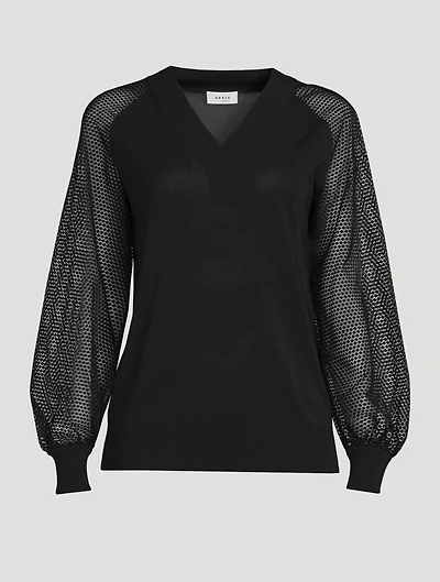 V-Neck Blouse With Sheer Sleeve