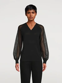 V-Neck Blouse With Sheer Sleeve