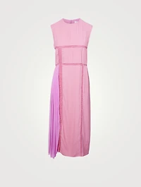 Crêpe Sleeveless Midi Dress With Lace & Pleated Inserts