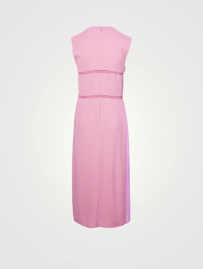 Crêpe Sleeveless Midi Dress With Lace & Pleated Inserts