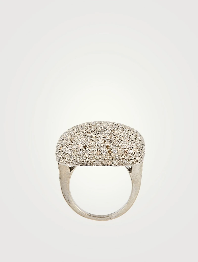 Silver Domed Ring With Diamonds