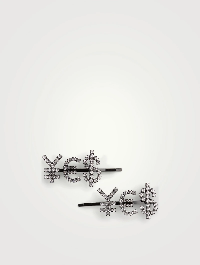 Set Of Two Yes Crystal Hair Pins