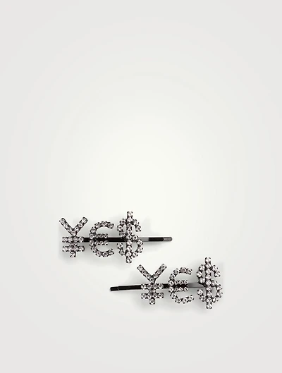Set Of Two Yes Crystal Hair Pins