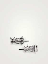 Set Of Two Yes Crystal Hair Pins