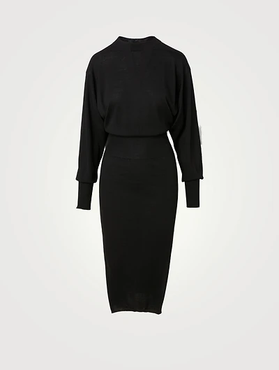 Wool-Blend Mockneck Midi Dress