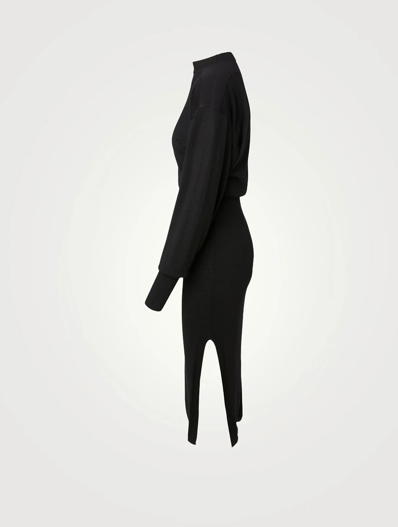 Wool-Blend Mockneck Midi Dress