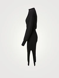 Wool-Blend Mockneck Midi Dress