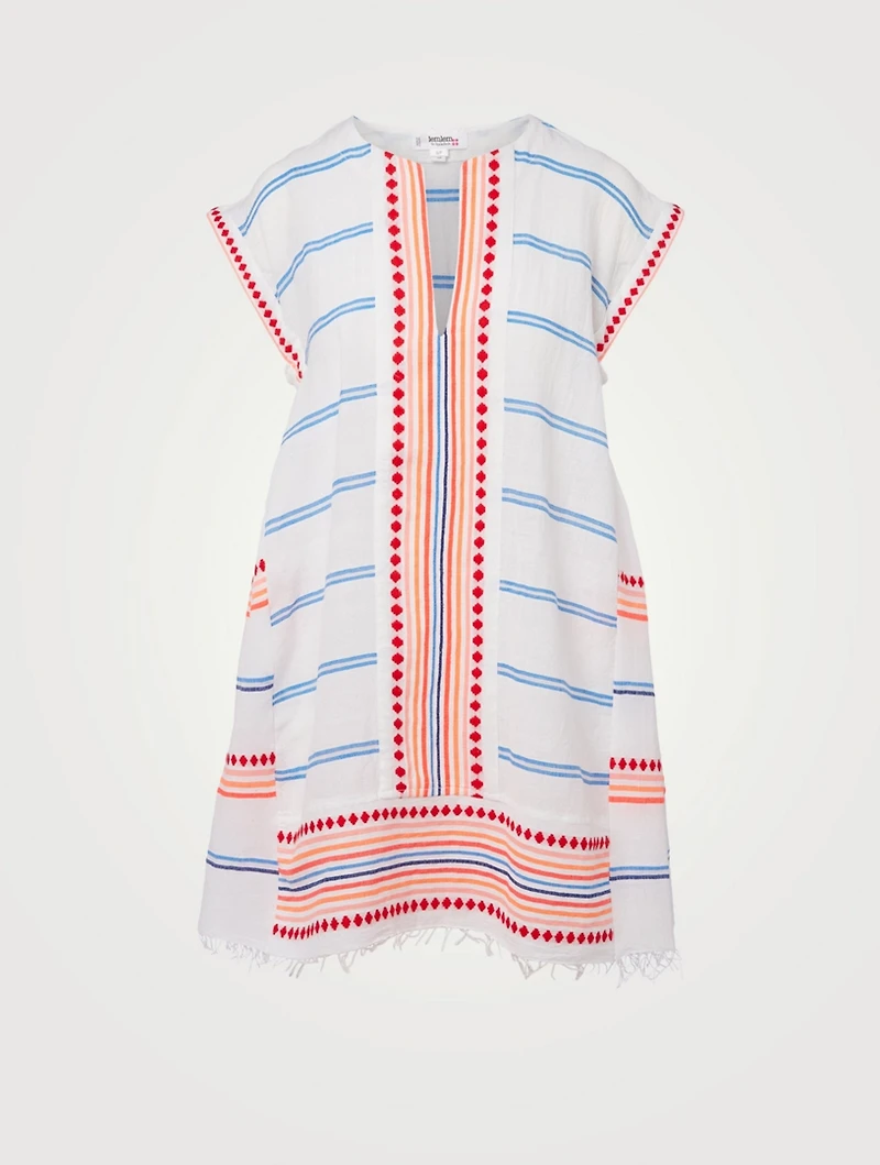 Hiwat Cotton Caftan Dress Striped Print