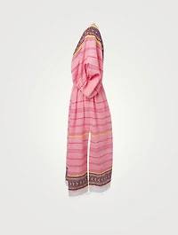 Neela Cotton Plunge Neck Midi Dress Striped Print
