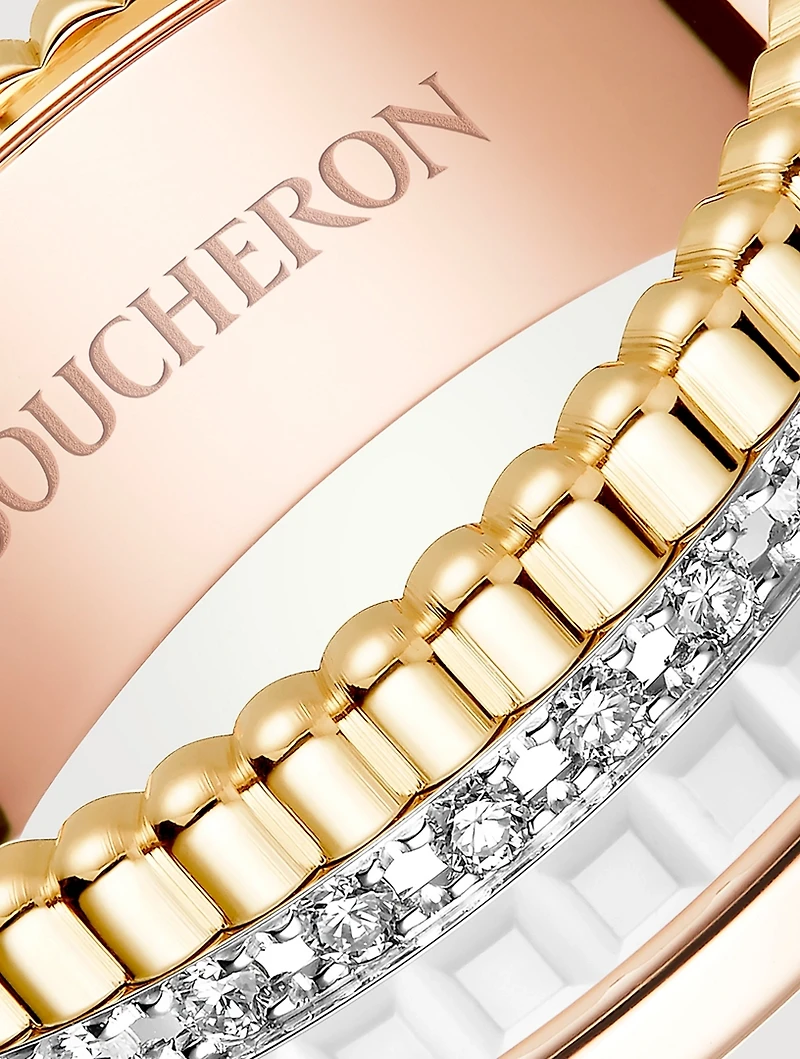 Small White Edition Quatre Gold Ring With Ceramic And Diamonds