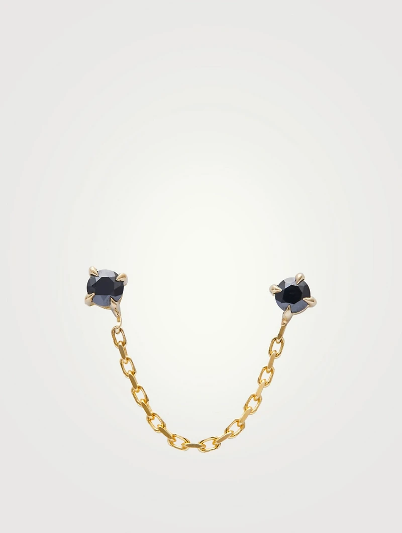 14K Gold Black Diamond Linked Chain Earring