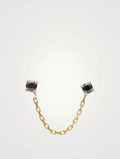 14K Gold Black Diamond Linked Chain Earring