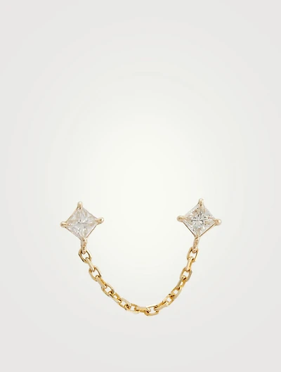 18K Gold Linked Chain Earring With Diamonds